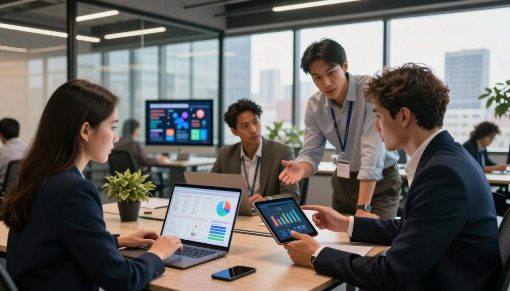b2b social media services|A professional business meeting scene in a sleek
