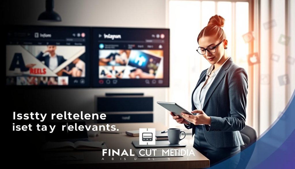 instagram reels services|A dynamic workspace setting highlighting digital reels editing