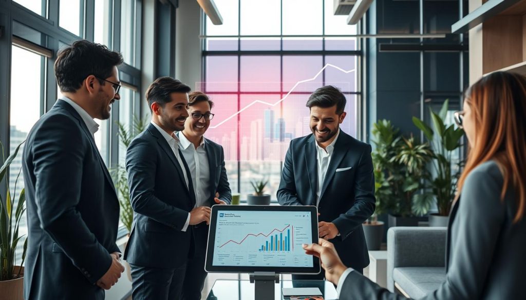 linkedin lead generation services|A dynamic business workspace illustrating an omnichannel outreach strategy. In the foreground