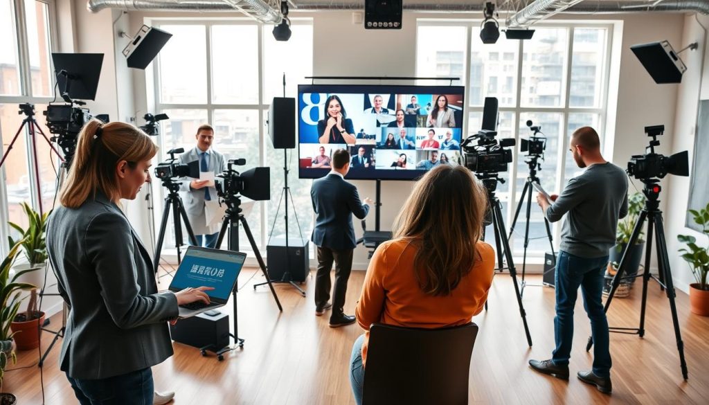 ongoing video content creation for businesses|A dynamic and captivating scene capturing the essence of "Transforming Your Digital Presence with Final Cut Multimedia." In the foreground