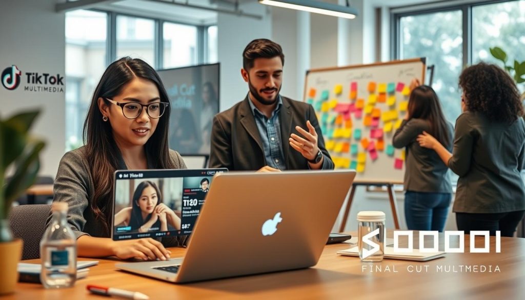 tiktok content services|A professional setting depicts a monthly filming retainer meeting for local businesses