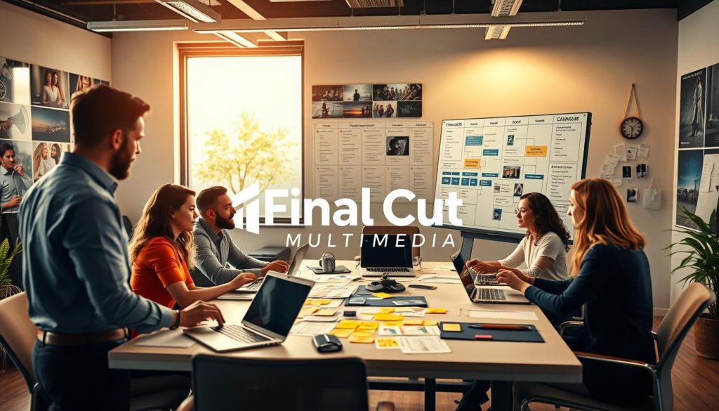 video content planning services|A professional meeting scene in a modern office
